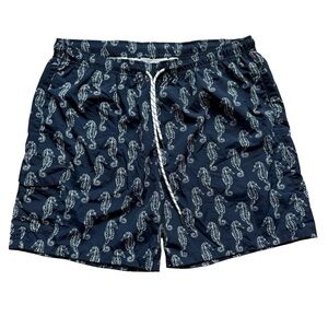RAINFOREST Men's 6” Tropical Seahorse Print Swim Shorts Navy & White XL Summer